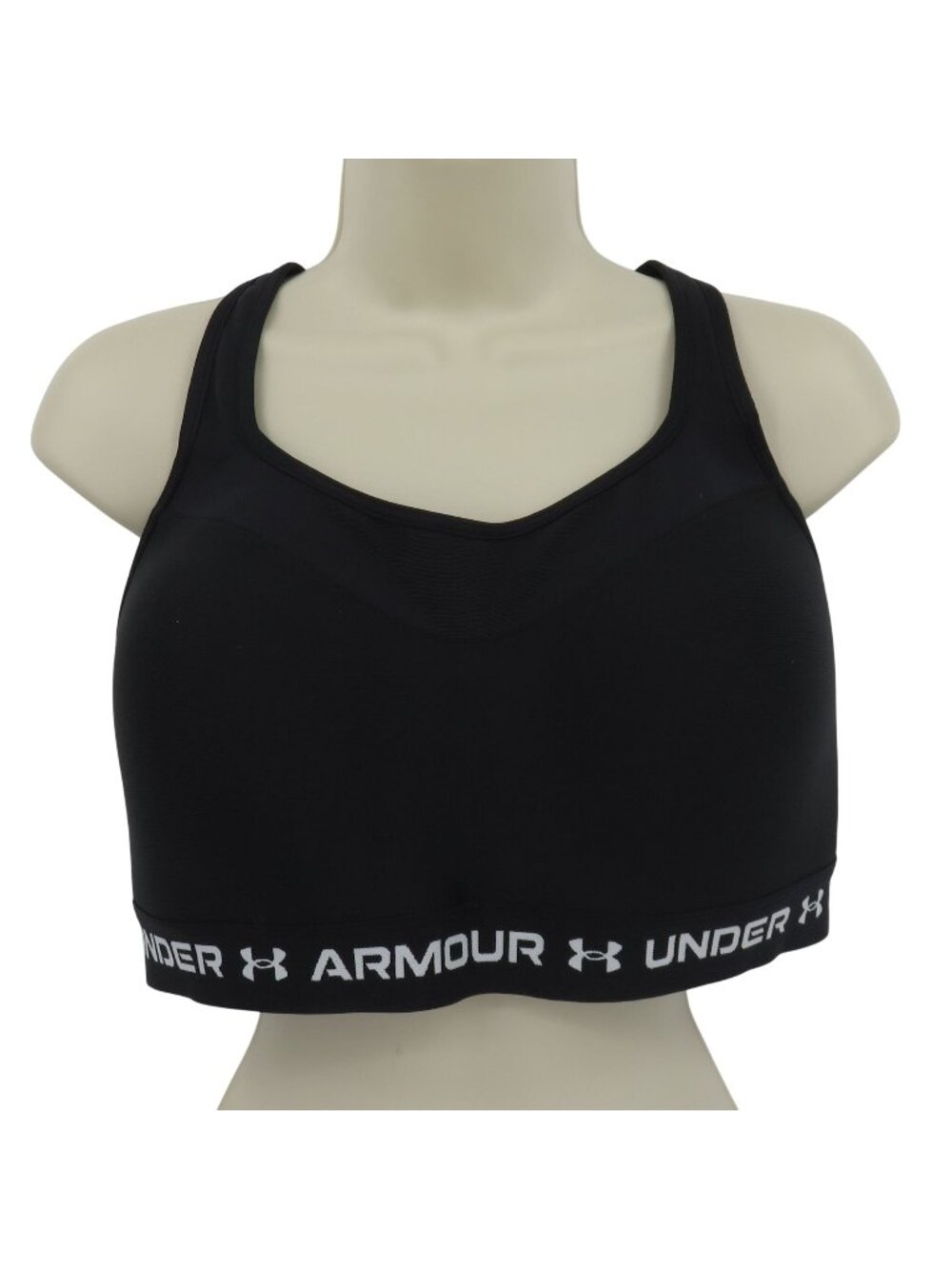Under Armour Women 38DD Black Logo Band Wireless Sports Bra Padded Wire Free